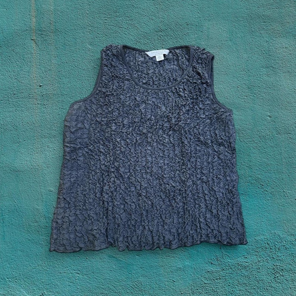 Vintage 90s/Y2K Casual Corner Stretch Charcoal Grey Crinkle Tank Top